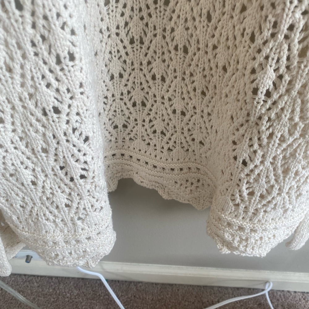 Freshman 1996 Duster Women’s M Beige Crochet Sleeveless‎ Vest Boho Cottage Core - Picture 9 of 10